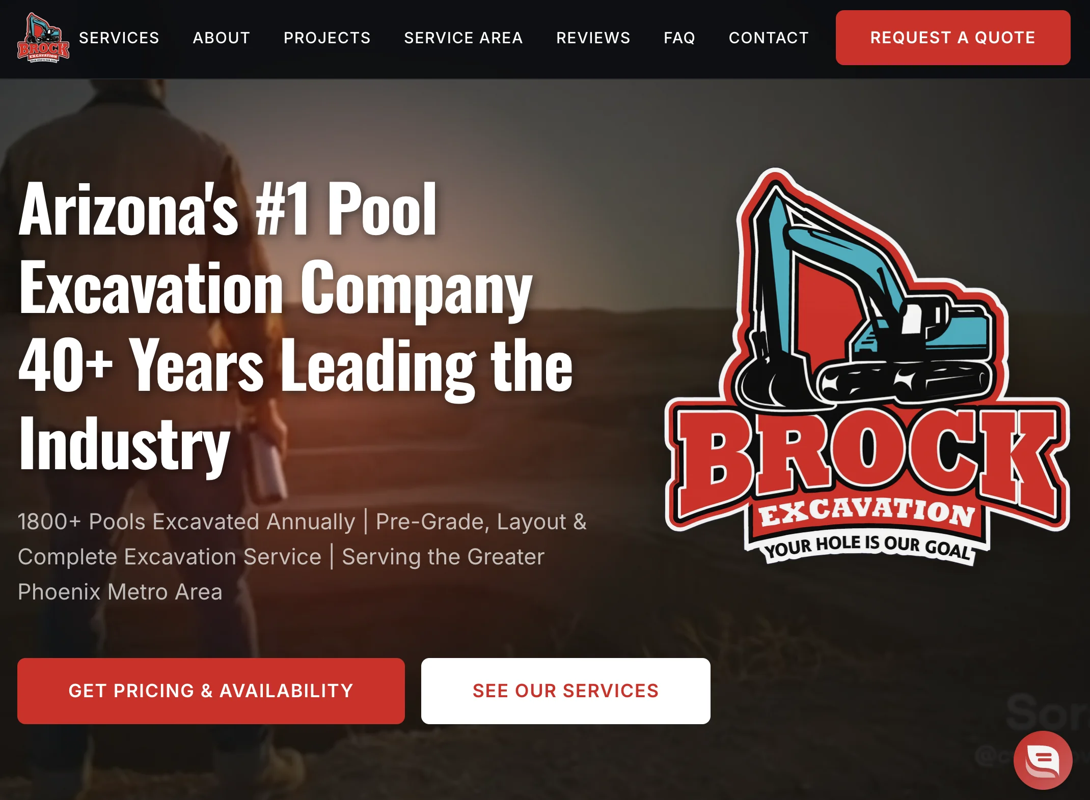 Brock Excavation professional excavation services website design showcasing modern layout with local SEO optimization for Phoenix Arizona contractors
